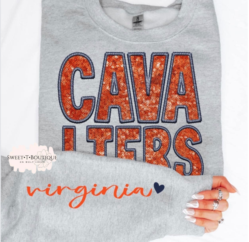 CAVALIERS Faux Ebroidery And Glitter Crewneck Sweatshirt