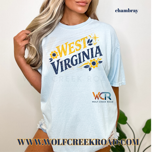 YOUTH West Virginia Floral Folk Art Comfort Colors T-shirt