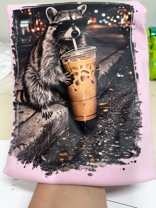 Raccoon Emotional Support Iced Coffee Short Sleeve Tshirt