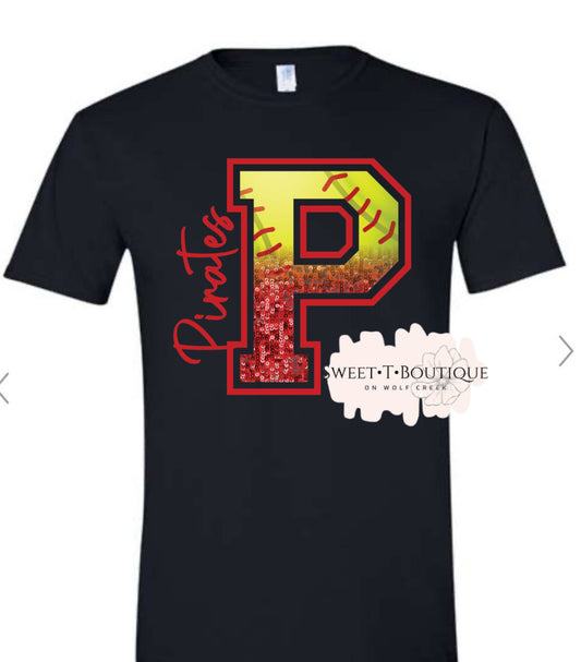 Peterstown Pirates Softball Faux Glitter Sweet T