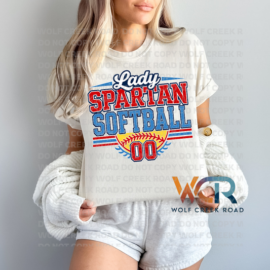Lady Giles Spartan Softball Game Day Custom Number Short Sleeve Tee