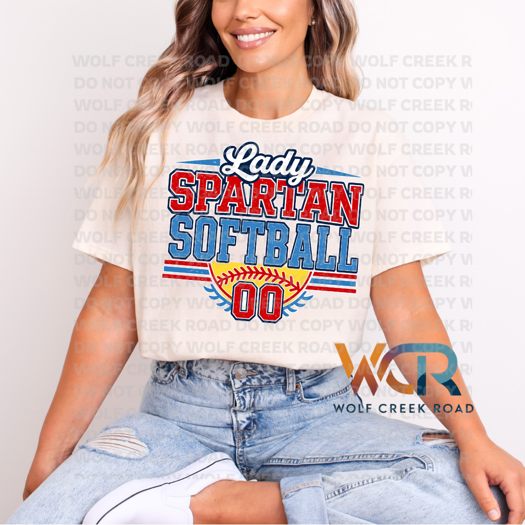 Lady Giles Spartan Softball Game Day Custom Number Short Sleeve Tee