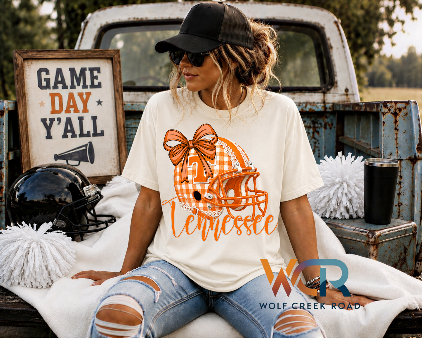 Tennessee Game Day Gingham Helmet Short Sleeve T-Shirt