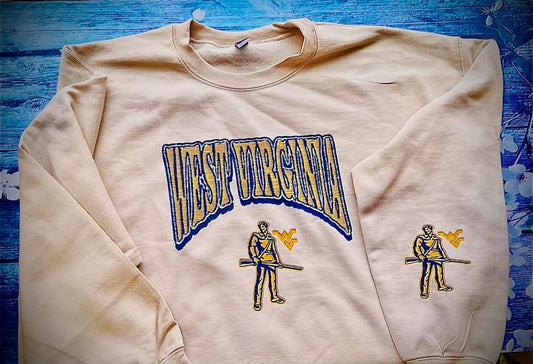 Faux West Virginia Embroidery Patch Crewneck Sweatshirt