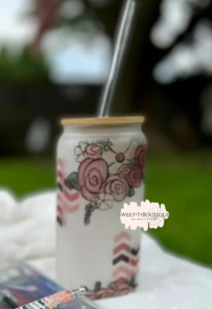 16 Oz Desert Boho Iced Coffee/Beer Can Glass