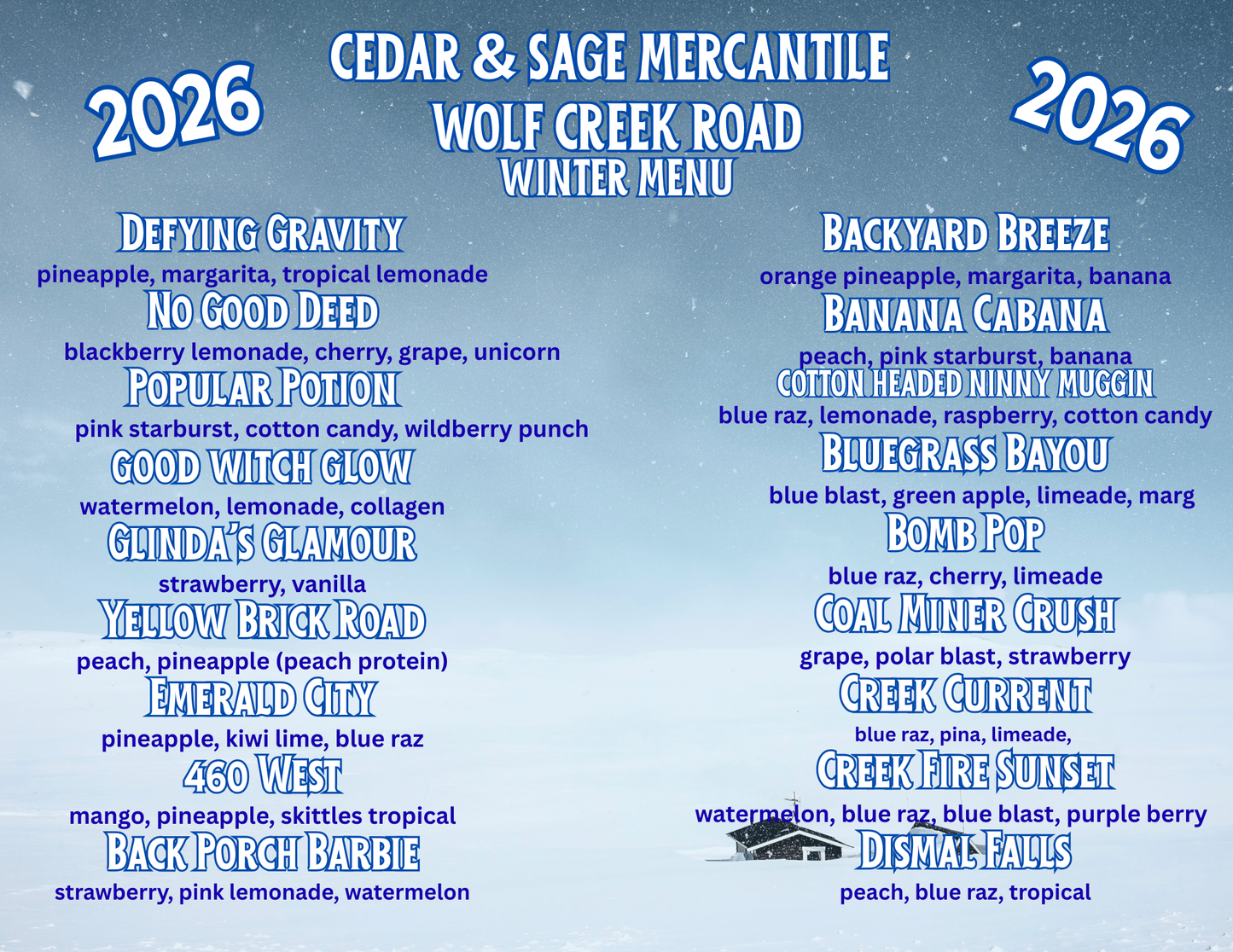2026 WINTER LOADED TEA & WATER MENU