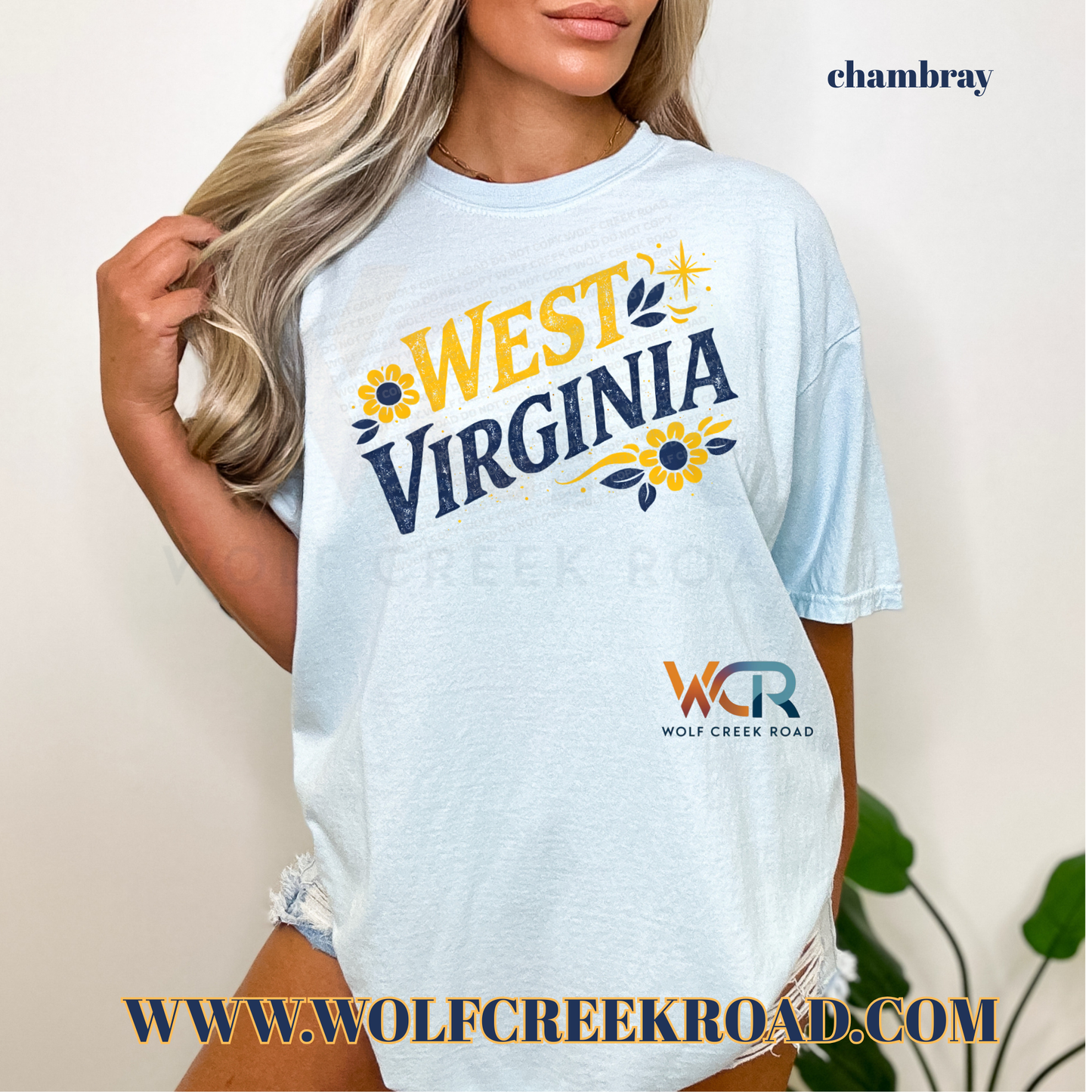 West Virginia Floral Folk Art Comfort Colors T-shirt