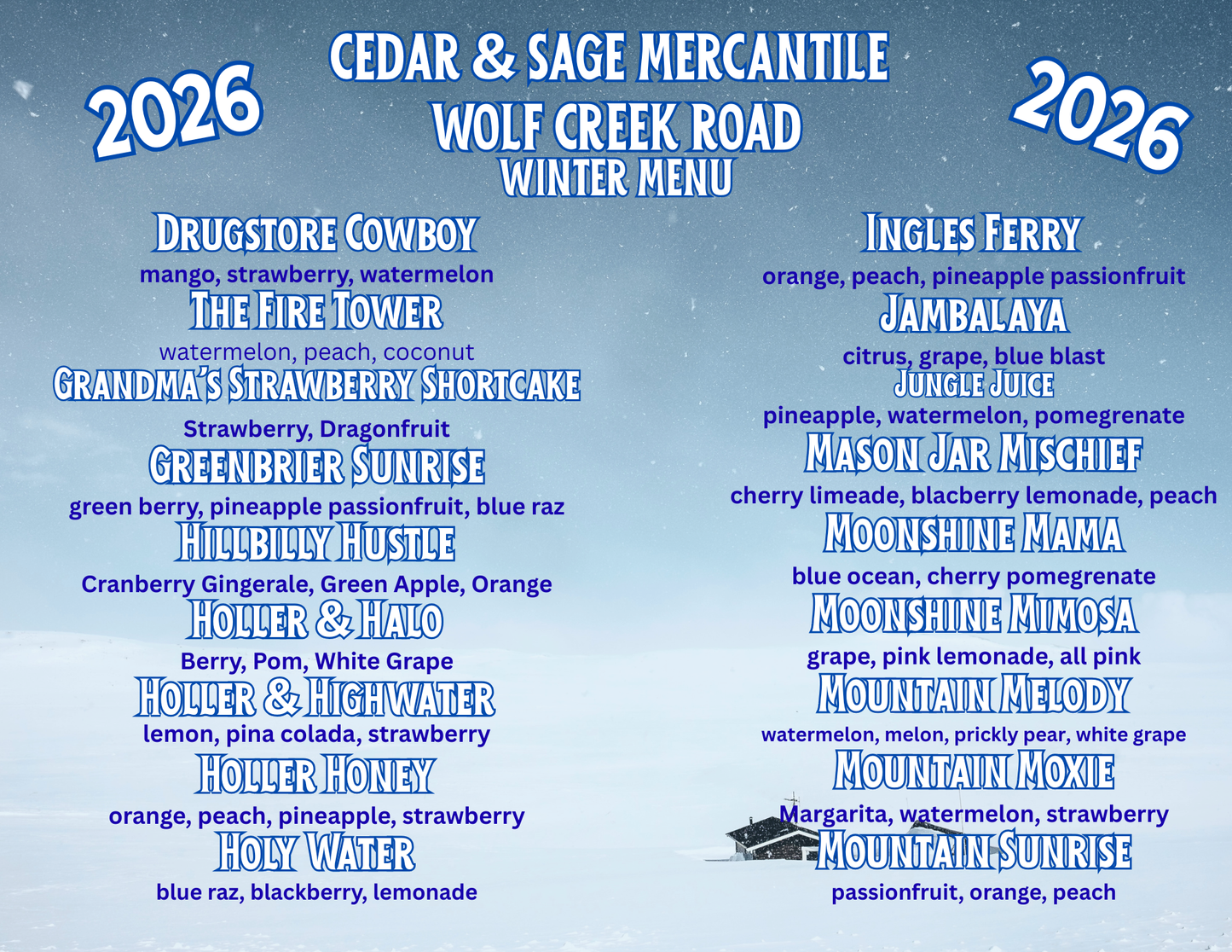 2026 WINTER LOADED TEA & WATER MENU