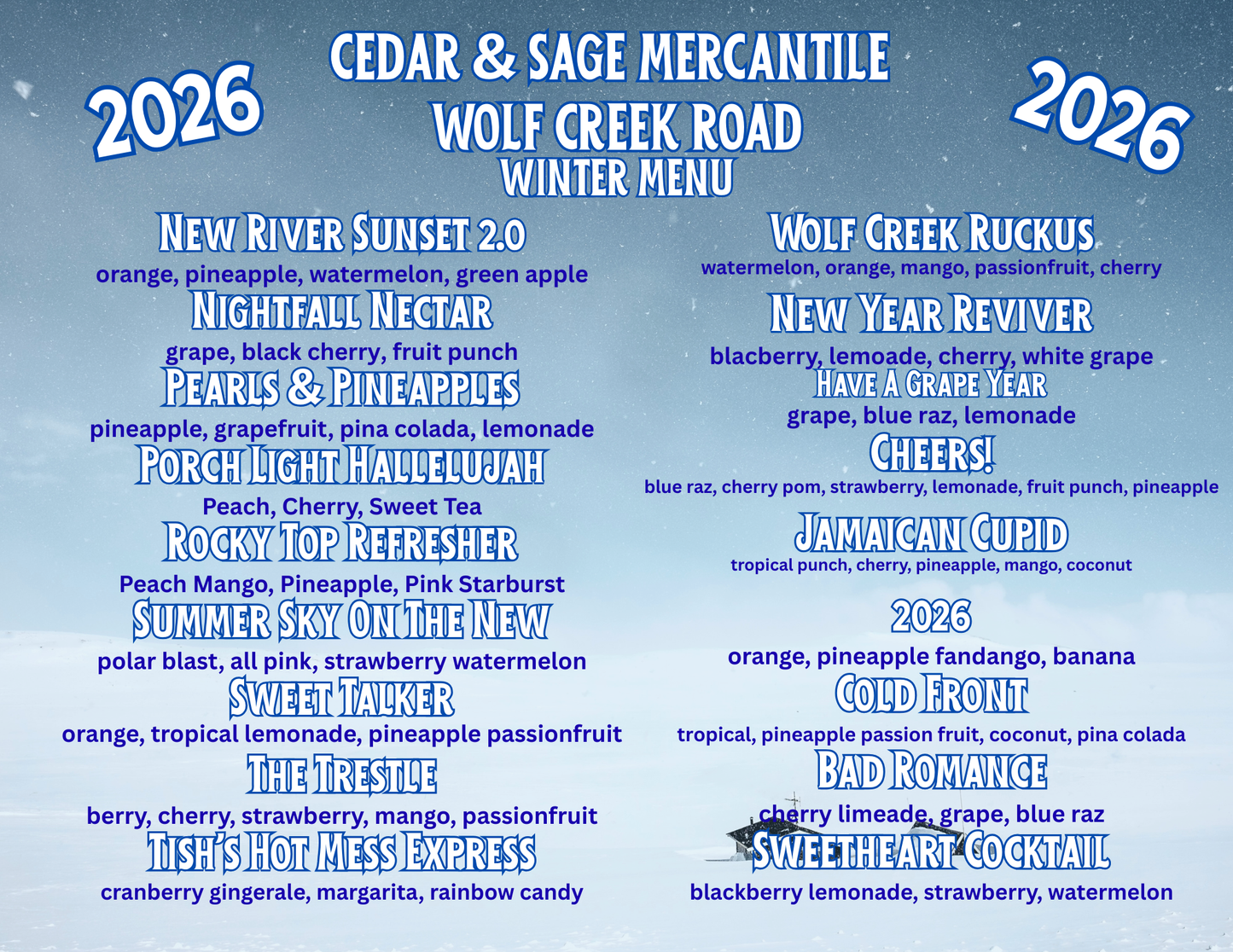 2026 WINTER LOADED TEA & WATER MENU