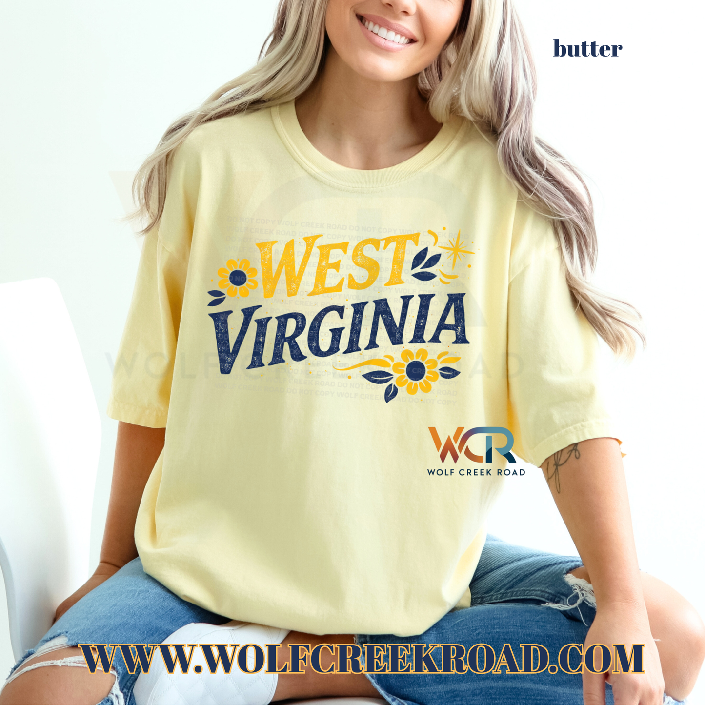 West Virginia Floral Folk Art Comfort Colors T-shirt