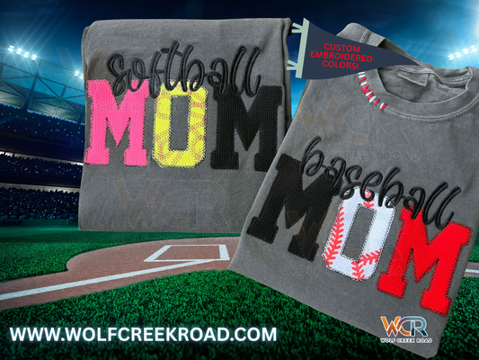 Baseball Or Softball MOM Custom Colors Applique Embroidered Shirt