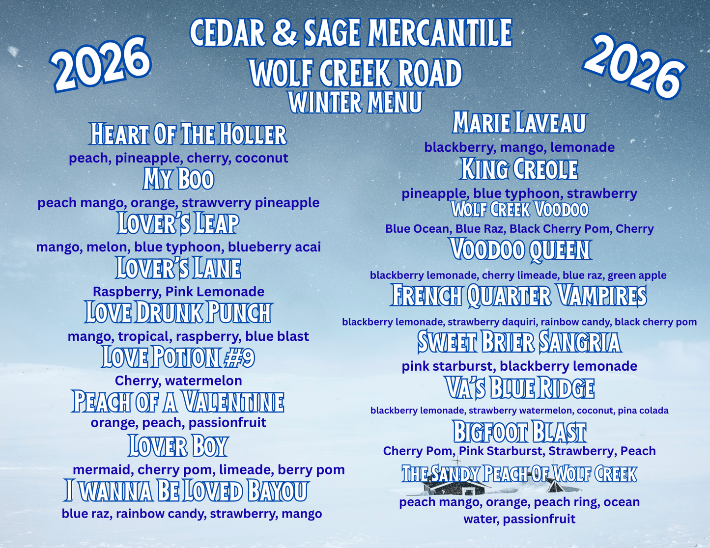 2026 WINTER LOADED TEA & WATER MENU