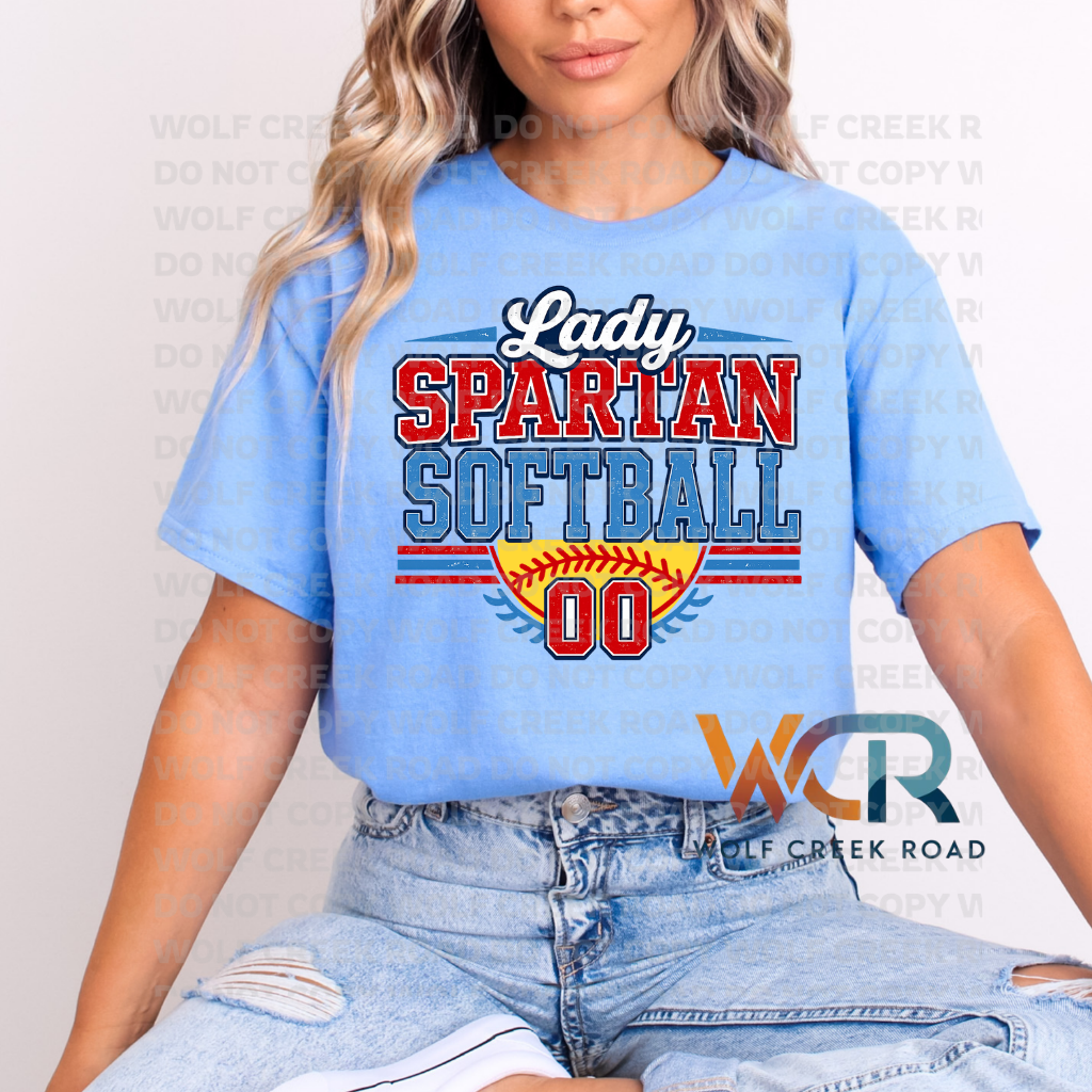 Lady Giles Spartan Softball Game Day Custom Number Short Sleeve Tee