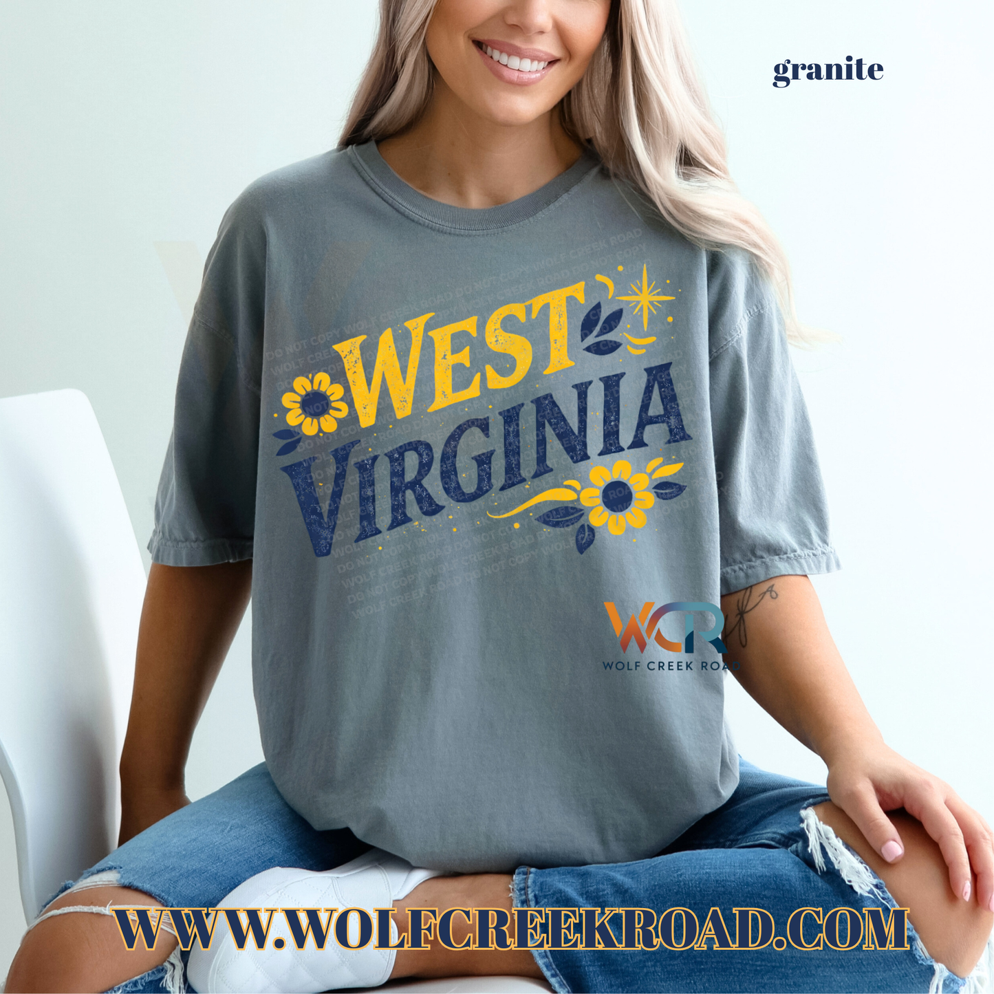 West Virginia Floral Folk Art Comfort Colors T-shirt