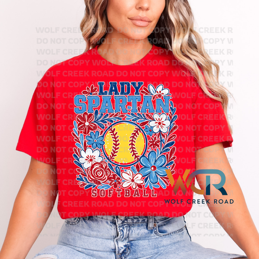 Giles Lady Spartan Softball Floral Short Sleeve Tee