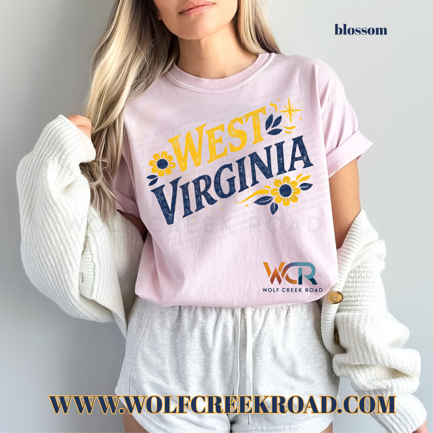 West Virginia Floral Folk Art Comfort Colors T-shirt