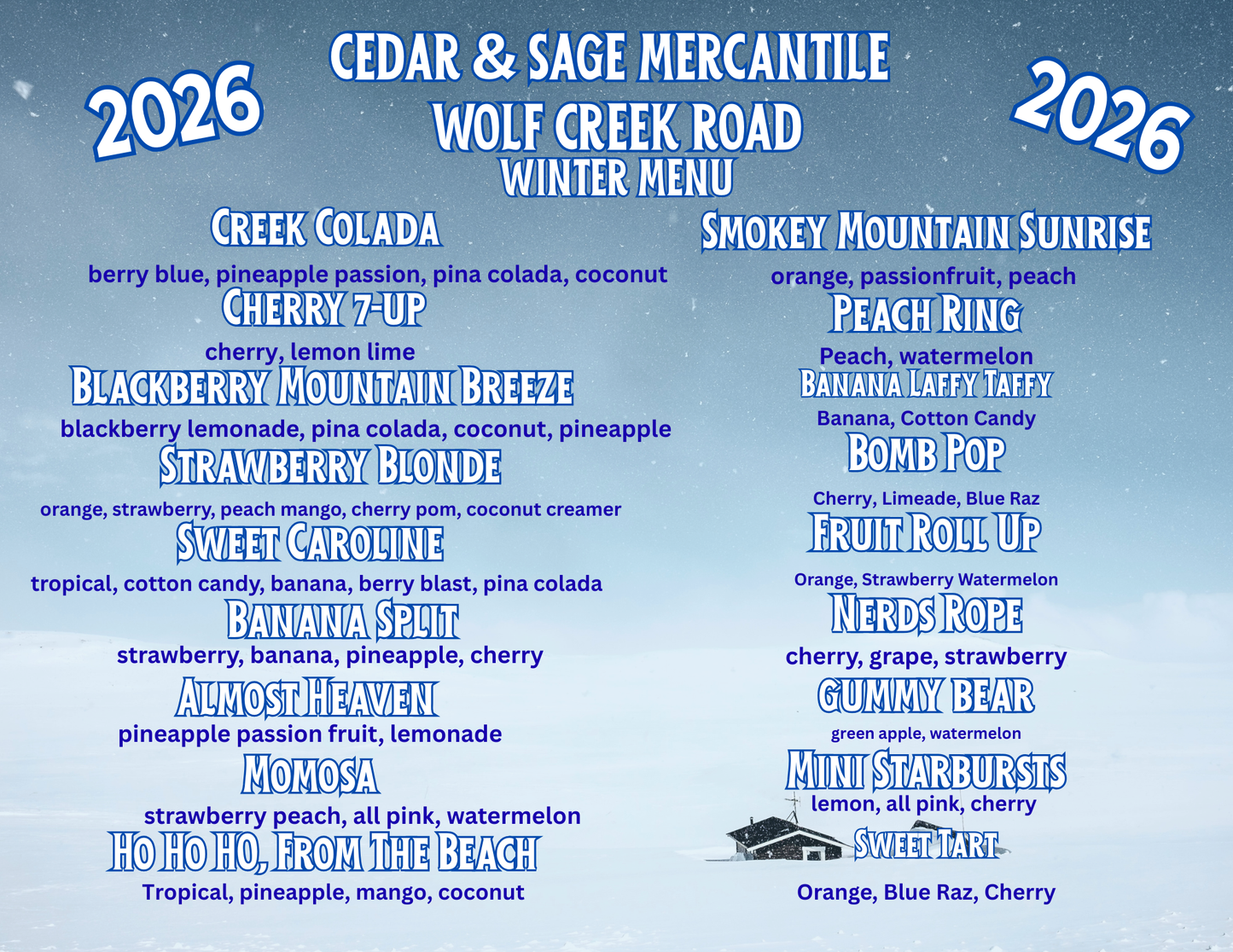 2026 WINTER LOADED TEA & WATER MENU
