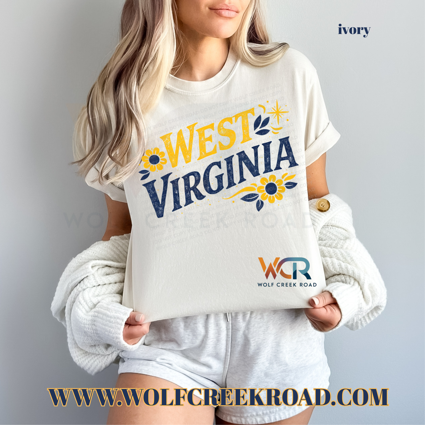 West Virginia Floral Folk Art Comfort Colors T-shirt