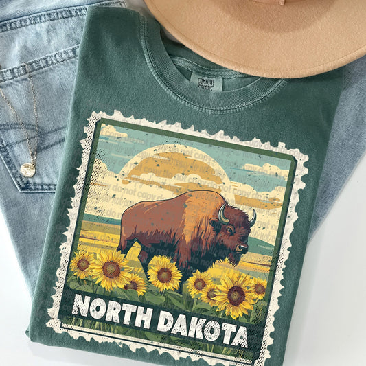 North Dakota Vintage Style Postage Stamp Comfort Colors Tshirt