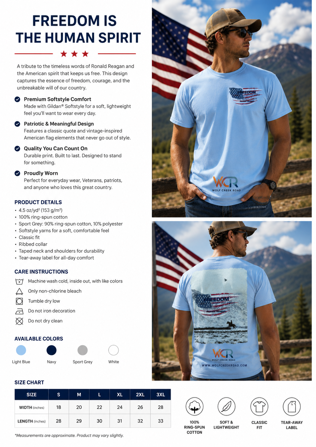 Freedom Is The Human Spirit ~ Ronald Reagan Short Sleeve T-Shirt