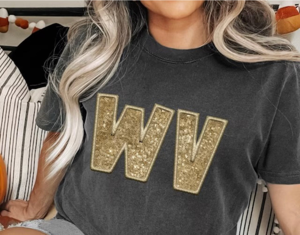 WV Faux Ebroidery And Glitter Crewneck Sweatshirt
