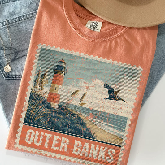 Outer Banks Vintage Style Postage Stamp Comfort Colors Tshirt