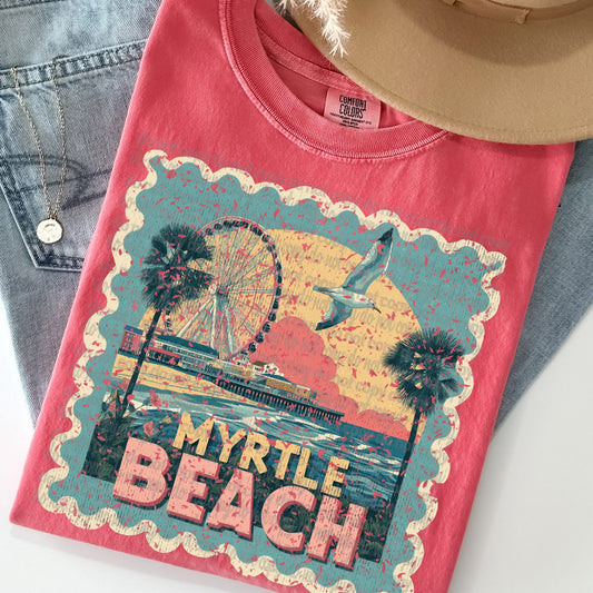 Myrtle Beach Vintage Style Postage Stamp Comfort Colors Tshirt