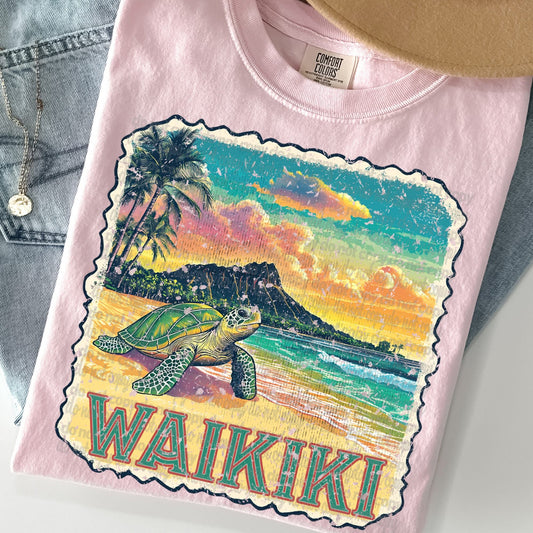 Waikiki Vintage Style Postage Stamp Comfort Colors Tshirt