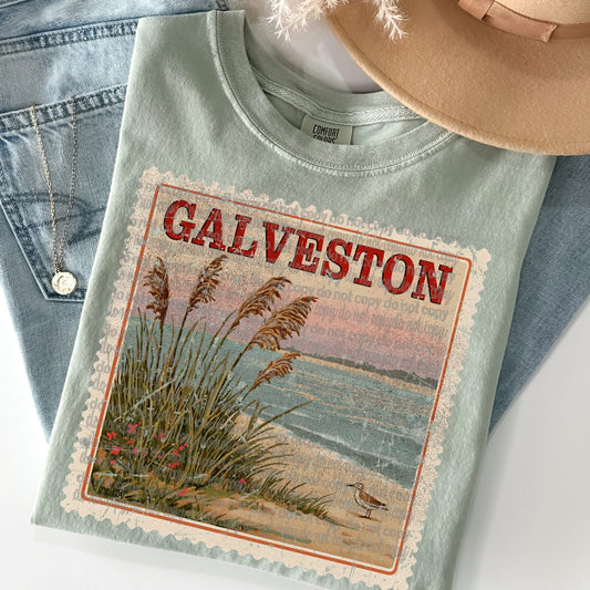 Galveston, TX Vintage Style Postage Stamp Comfort Colors Tshirt