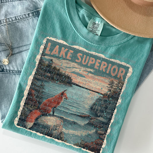 Lake Superior Vintage Style Postage Stamp Comfort Colors Tshirt