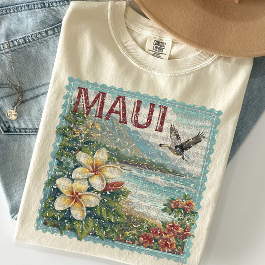 Maui Vintage Style Postage Stamp Comfort Colors Tshirt