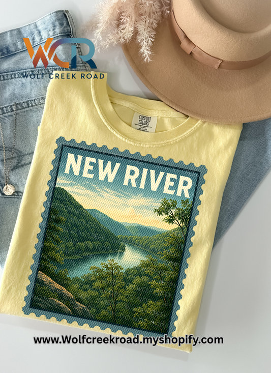 New River  Vintage Style Postage Stamp Comfort Colors Tshirt