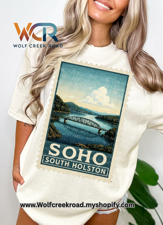 South Holston Lake SOHO  Vintage Style Postage Stamp Comfort Colors Tshirt
