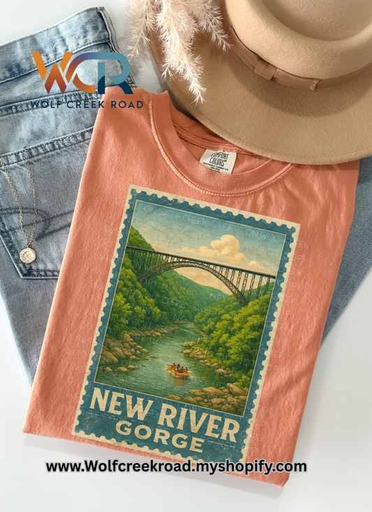 New River Gorge Vintage Style Postage Stamp Comfort Colors Tshirt