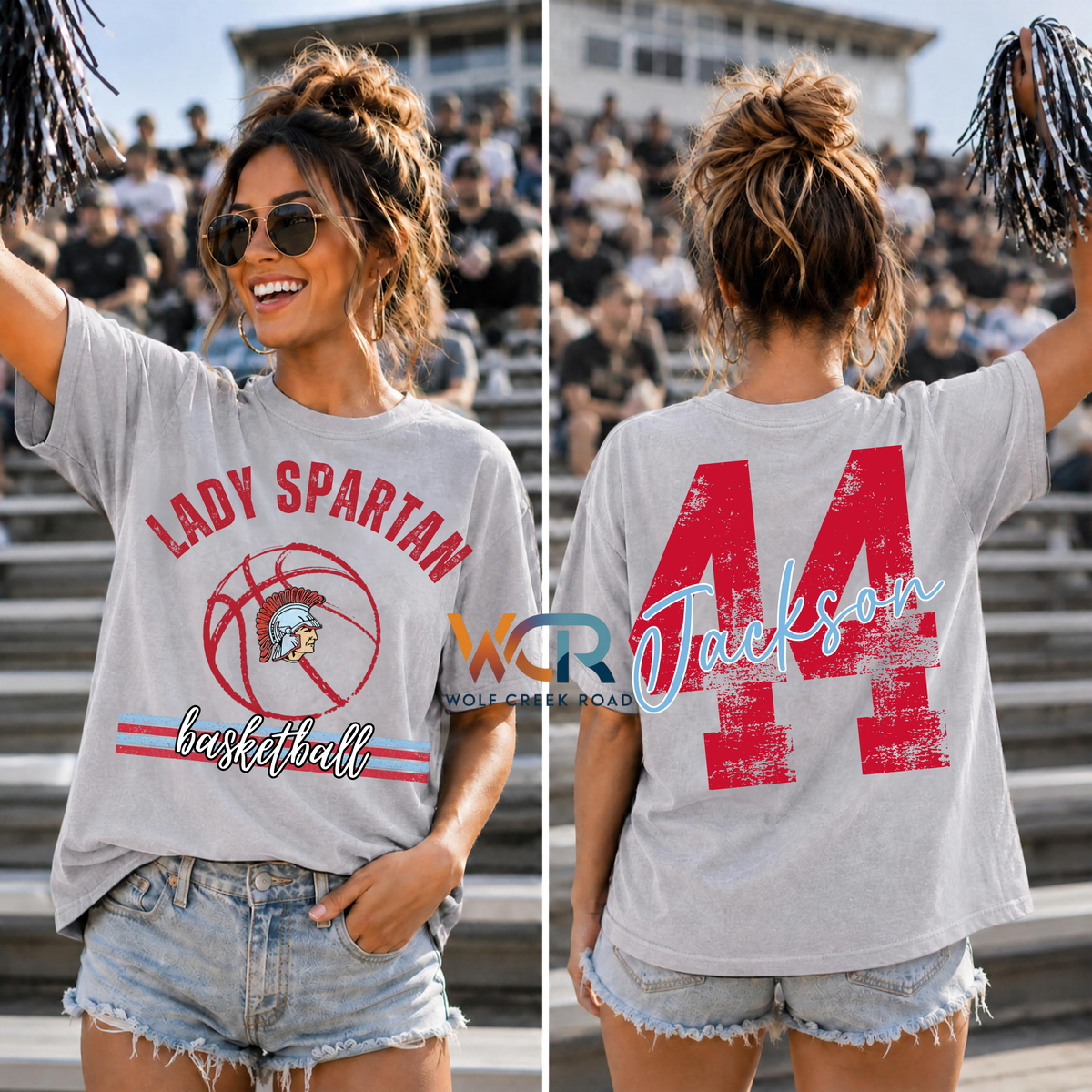DISTRESSED LADY SPARTAN BASKETBALL SHIRT WITH OVERSIZED BACK NUMBERS