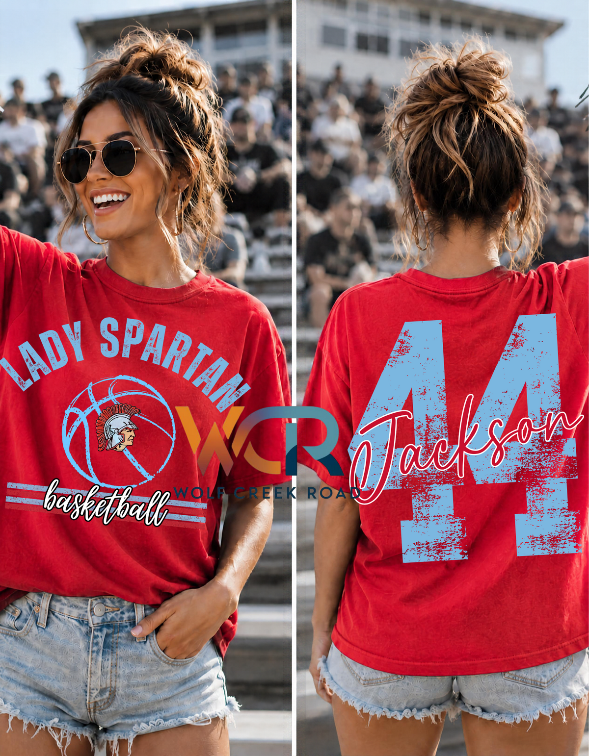DISTRESSED LADY SPARTAN BASKETBALL SHIRT WITH OVERSIZED BACK NUMBERS