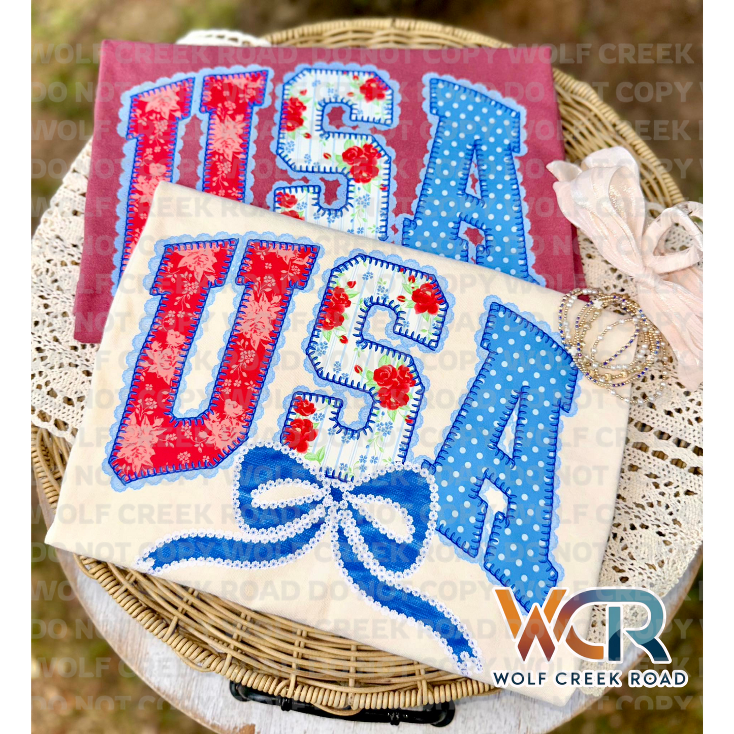 USA Lace Patchwork Patriotic Graphic Tee & Tank | Red White Blue Vintage Americana Shirt