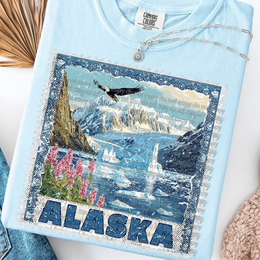 Alaska Vintage Style Postage Stamp Comfort Colors Tshirt (Copy)