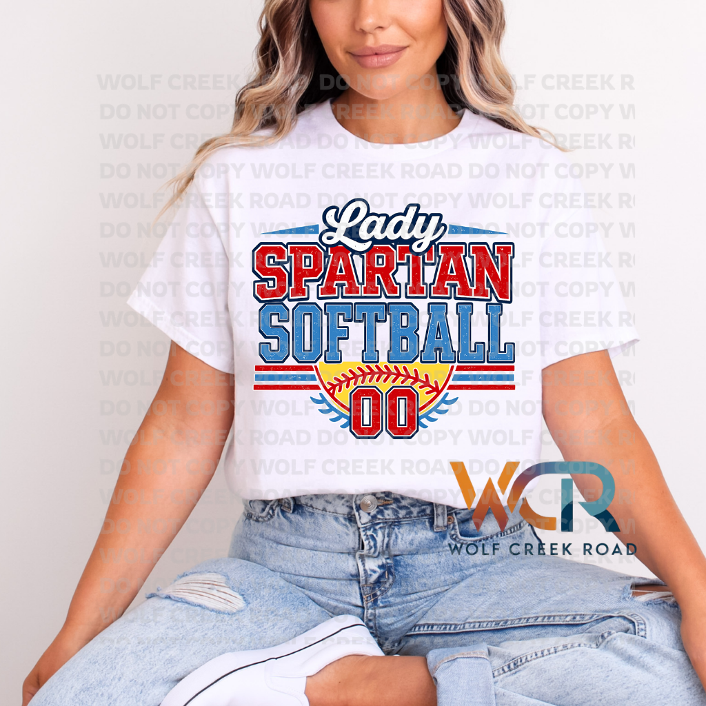 Lady Giles Spartan Softball Game Day Custom Number Short Sleeve Tee