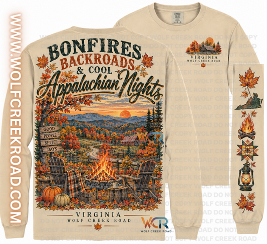 Bonfires, Backroads, & Cool Appalachian Nights - State Shirt