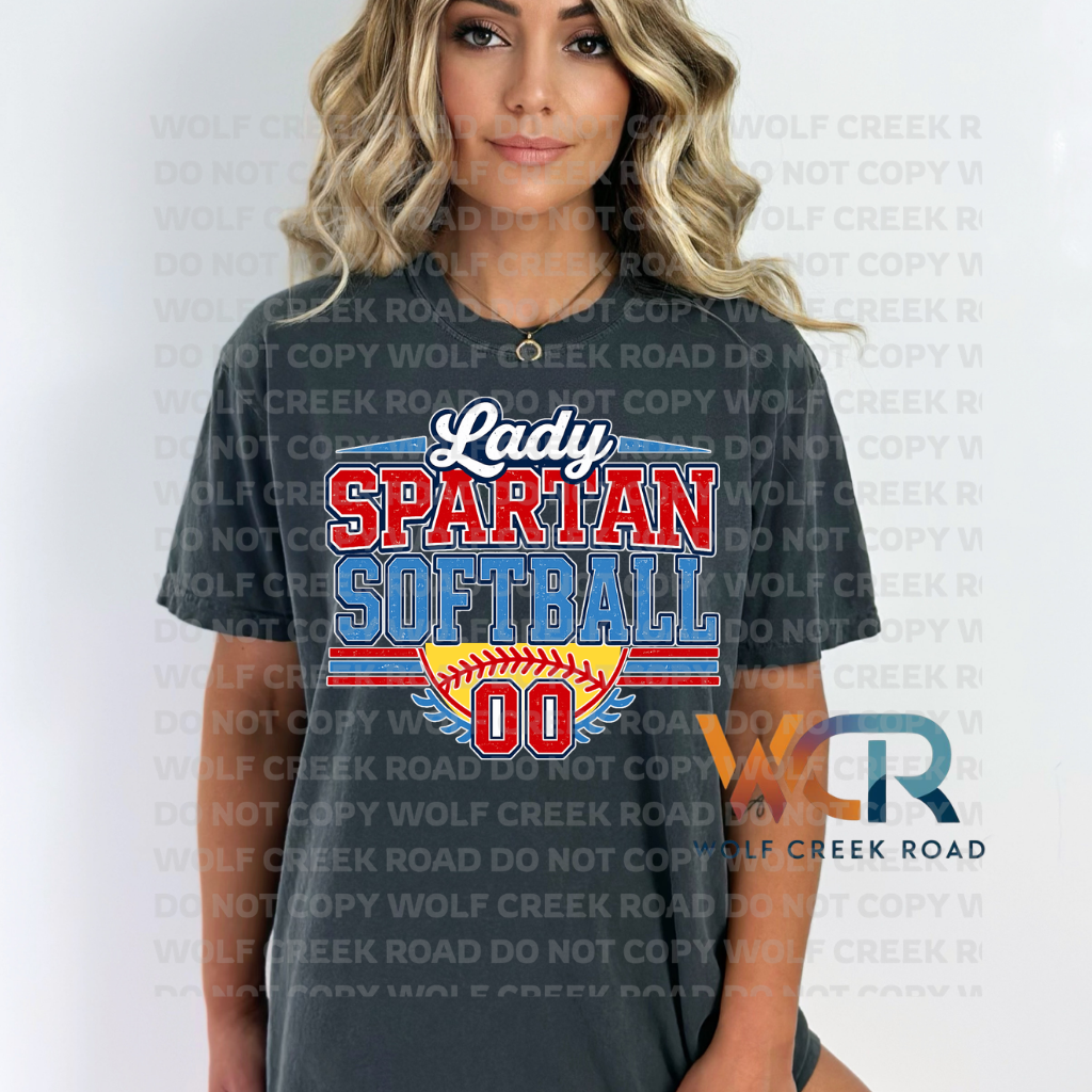 Lady Giles Spartan Softball Game Day Custom Number Short Sleeve Tee