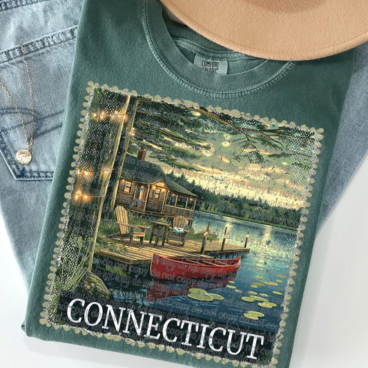 Connecticut  Vintage Style Postage Stamp Comfort Colors Tshirt
