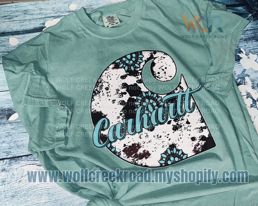 Carhartt Inspired Cowhide And Turquoise Comfort Colors Short Sleeve Tshirt