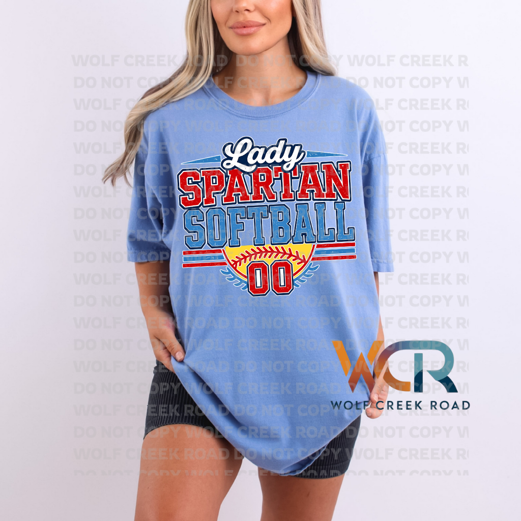 Lady Giles Spartan Softball Game Day Custom Number Short Sleeve Tee