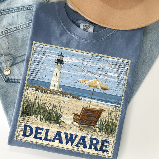 Deleware Vintage Style Postage Stamp Comfort Colors Tshirt