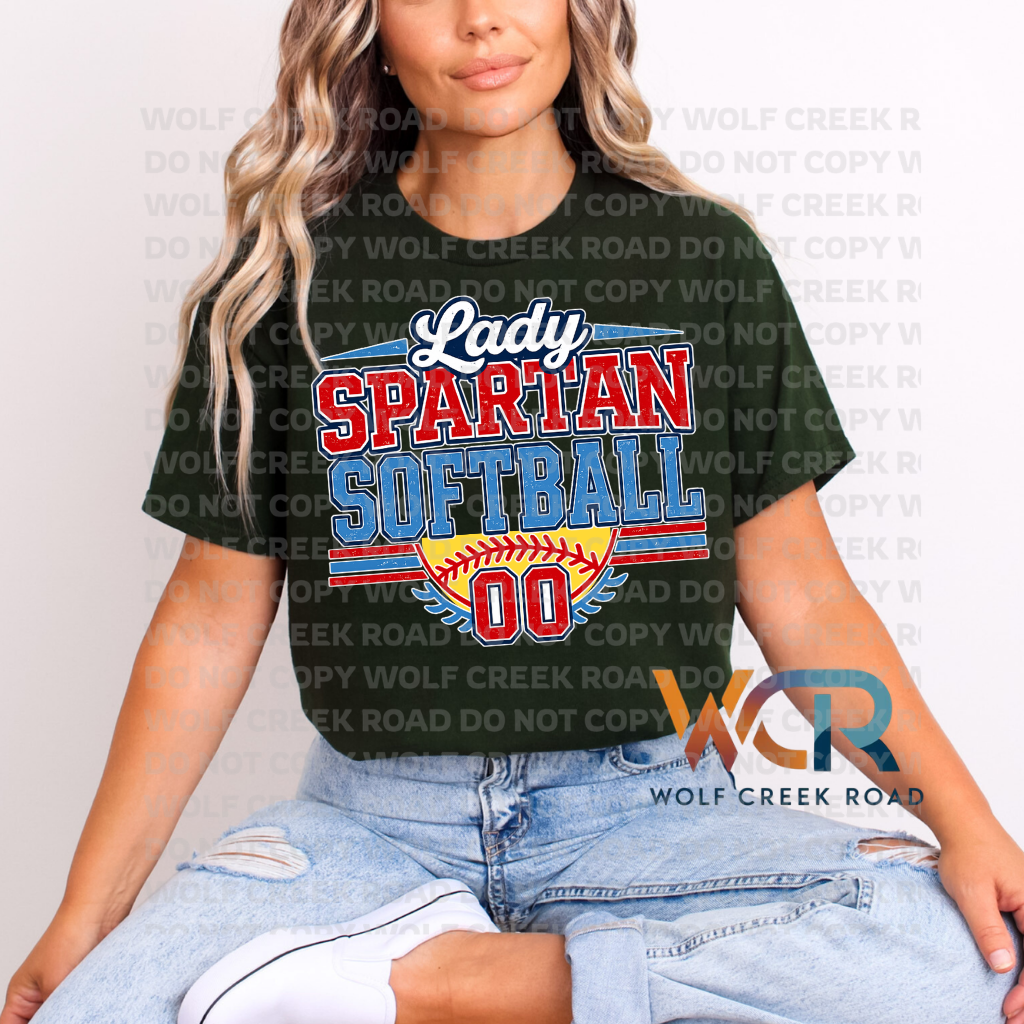 Lady Giles Spartan Softball Game Day Custom Number Short Sleeve Tee