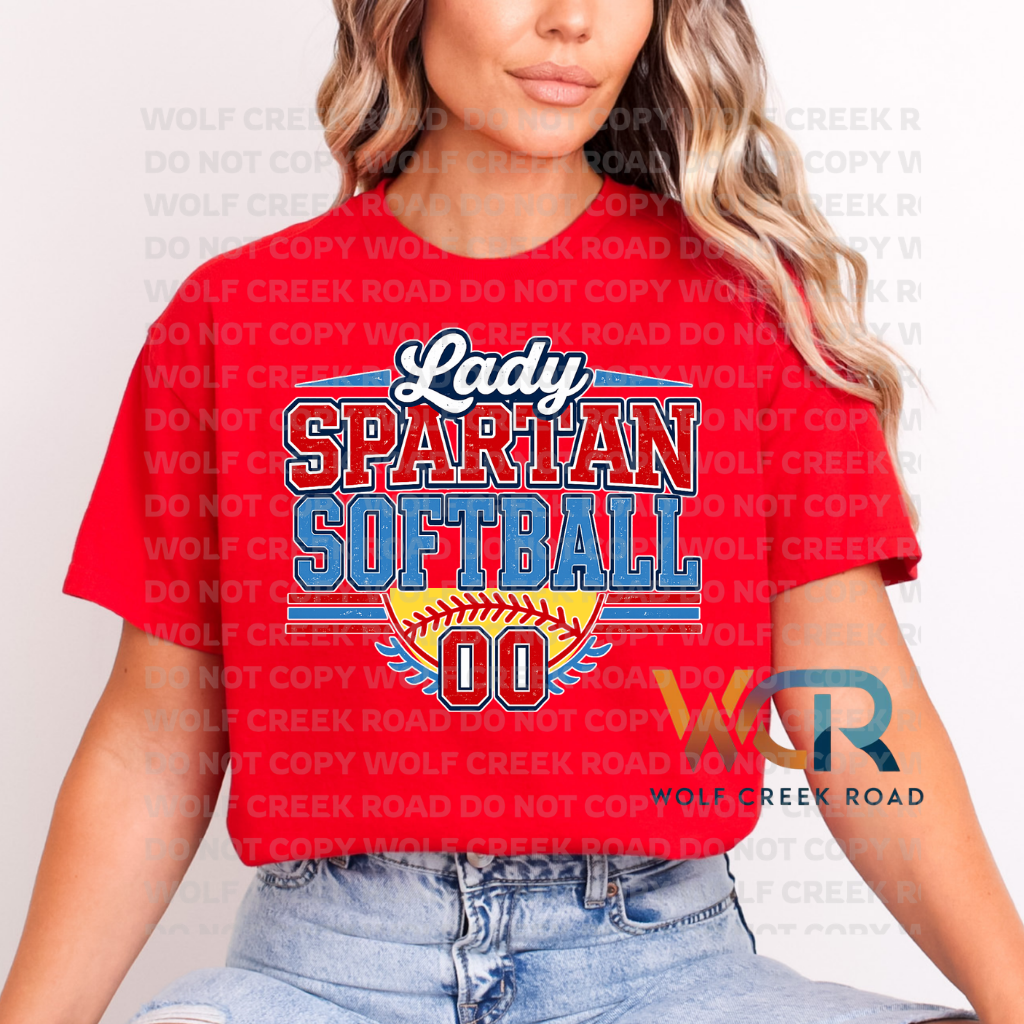 Lady Giles Spartan Softball Game Day Custom Number Short Sleeve Tee