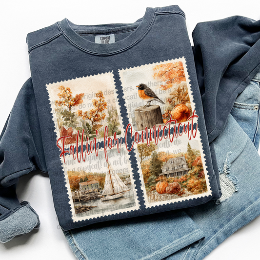 Fallin' For CONNECTICUT Vintage State Stamp Comfort Colors Shirt