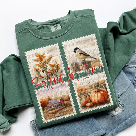 Fallin' For IOWA Vintage State Stamp Comfort Colors Shirt