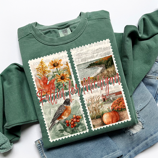 Fallin' For MICHIGAN Vintage State Stamp Comfort Colors Shirt